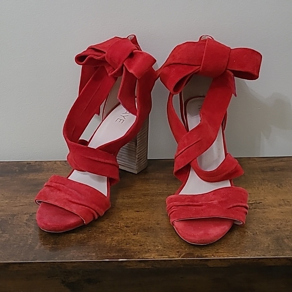 RAYE Maggie red suede Heeled Sandals that tie around the ankle size 8